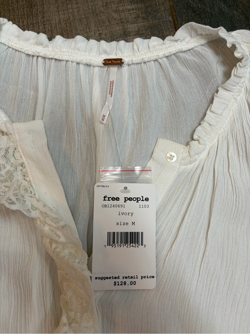 Free People Sheer White & Ivory Lace-Trim Long Sleeve Tunic Blouse NWT - Picture 7 of 12